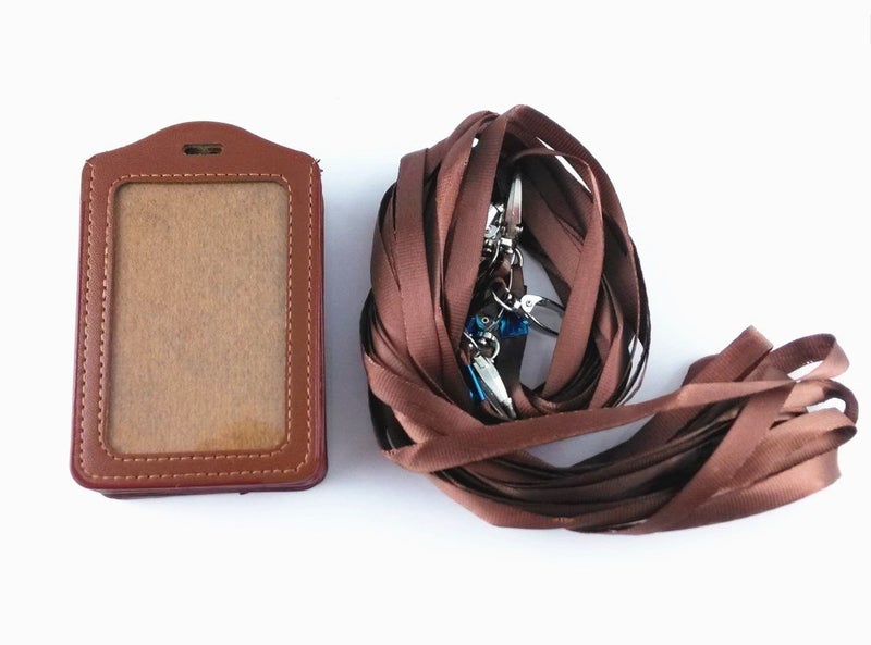 yueton 10pcs Vertical Style Leather Business ID Badge Card Holder, Name Card Business Card Holder Tag with Long Neck Strap Band Lanyard (Brown) - Image 3